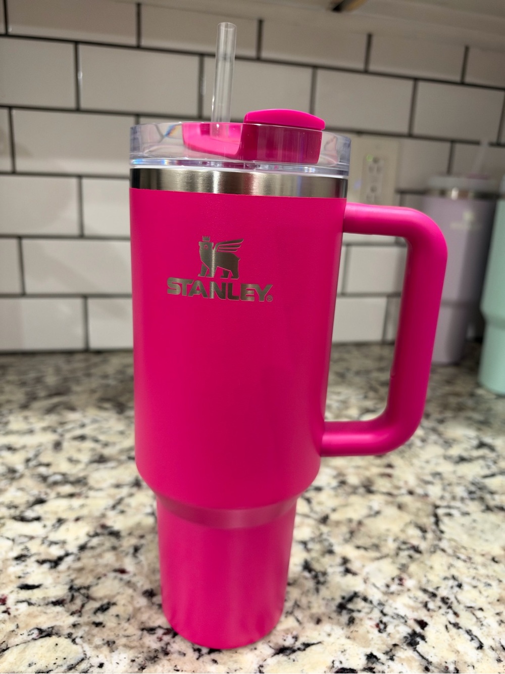 Stanley Hot Pink Insulated Travel Tumbler with Handle and Straw Lid